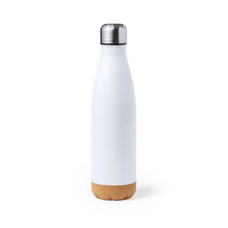 Bidón de acero Kraten con base de corcho 750 ml en blanco de acero inox/ corcho, vista frontal