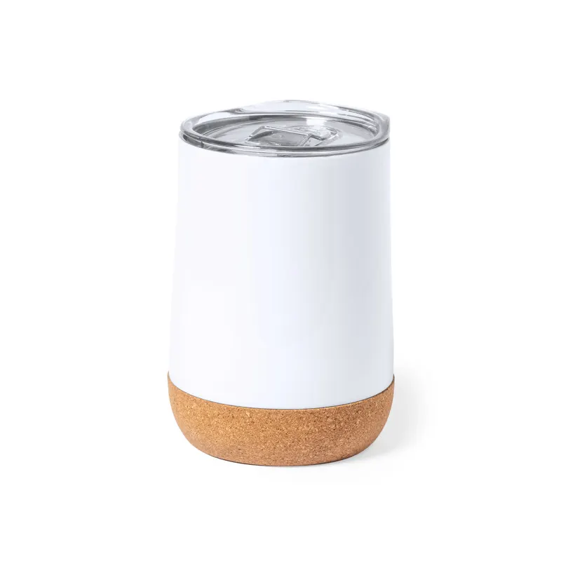 Vaso térmico de acero Barker 330 ml sublimación corcho en blanco de acero inox/ corcho, vista frontal