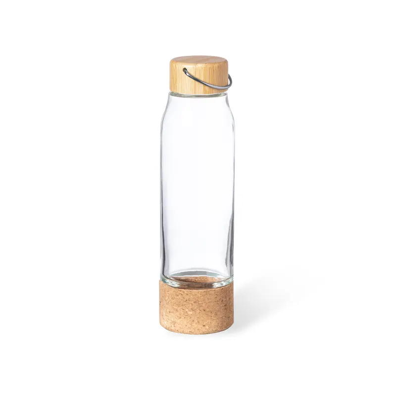 Botella de cristal Aderox 470 ml tapón bambú con asa en bidón aderox de cristal/ bambú/ corcho, vista frontal