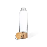 Botella de cristal Aderox 470 ml tapón bambú con asa de cristal/ bambú/ corcho, vista lateral