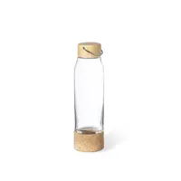 Botella de cristal Aderox 470 ml tapón bambú con asa de cristal/ bambú/ corcho, vista frontal