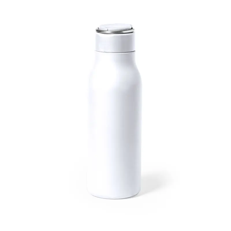 Bidón de acero Bucky 600 ml con anilla plegable en blanco de acero inox, vista frontal