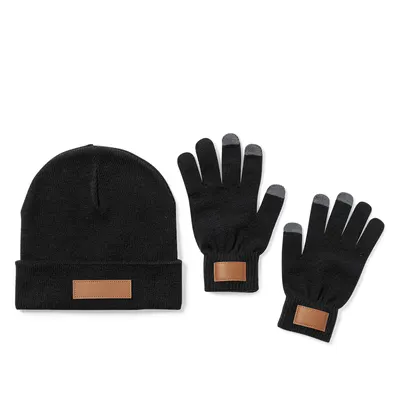 Set de gorro y guantes de acrílico táctiles Prasan personalizable