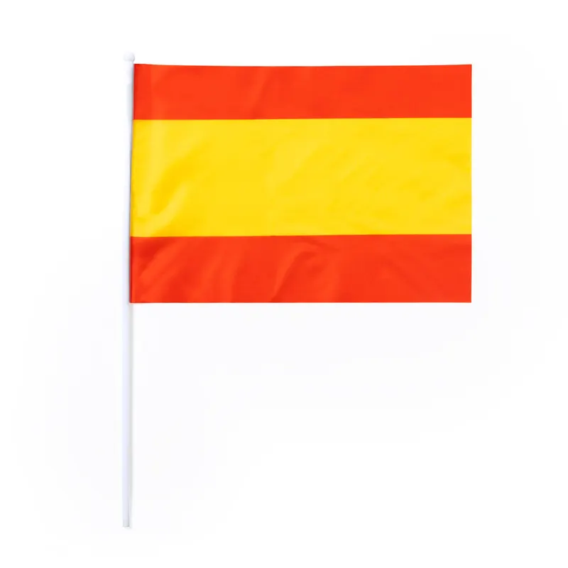 Banderín de España Saraik 29,5 × 20 cm con mástil en españa de poliéster 170T, vista frontal