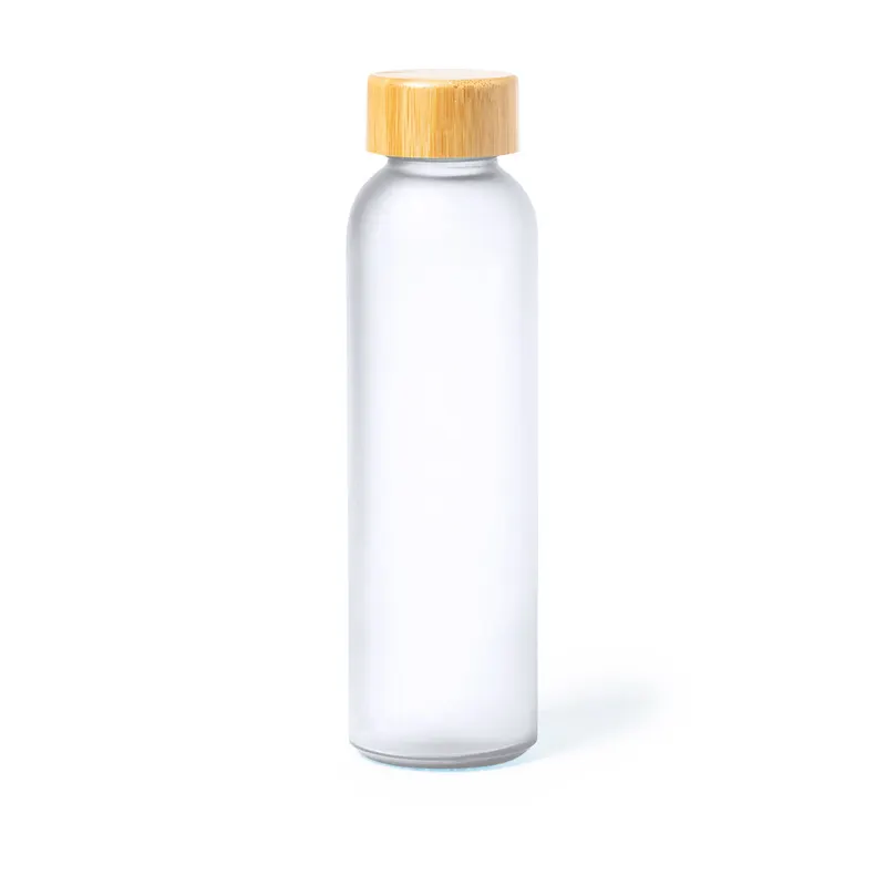 Botella de cristal Eskay 500 ml tapón bambú en blanco de cristal/ bambú, vista frontal