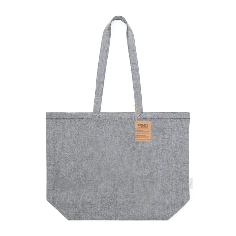 Bolsa de algodón reciclado Periad 140 g con fuelle en negro de algodón reciclado 140 g/ m2, vista frontal