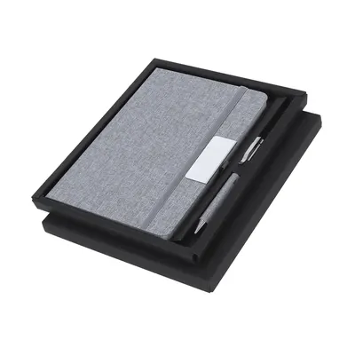 Set bloc y bolígrafo de RPET Wendam con detalle metálico personalizable
