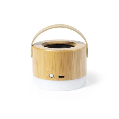 Altavoz Bluetooth de bambú Durbal con luz led y correa personalizable
