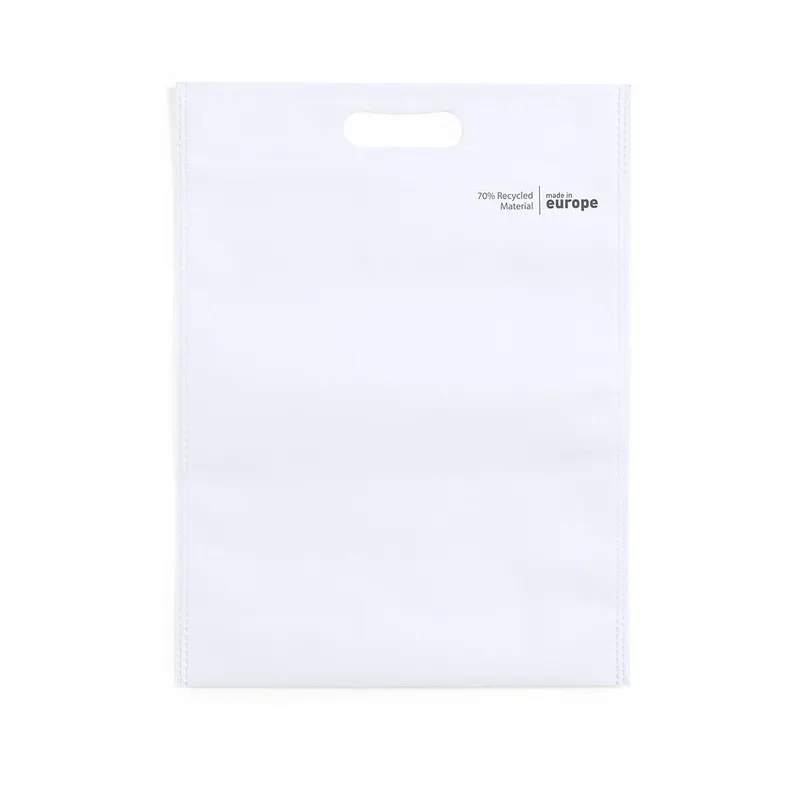 Bolsa non woven reciclado Planet 70 g con fuelle en blanco de non-Woven reciclado, vista frontal