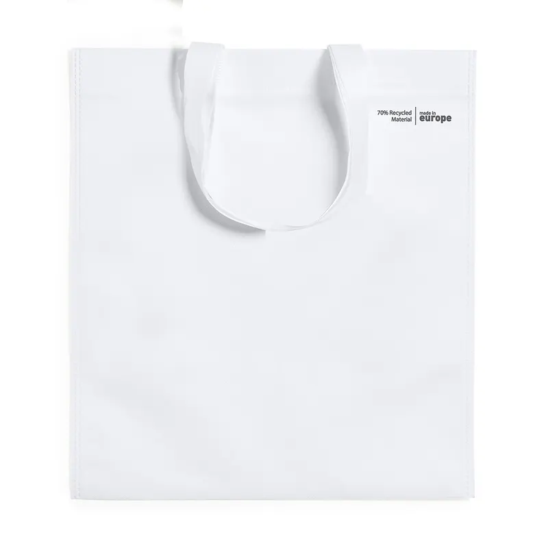 Bolsa non woven reciclado Suntek 70 g asas cortas en blanco de non-Woven reciclado, vista frontal