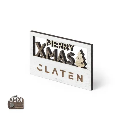 Imán navideño Merry Christmas de madera troquelado Lambet personalizable