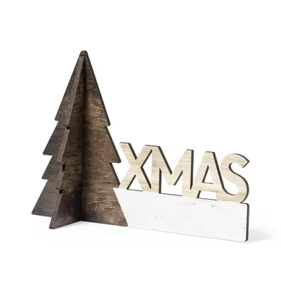 Adorno navideño de madera forma de árbol XMAS personalizable