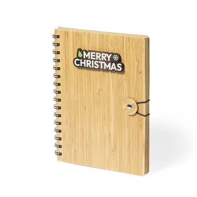 Libreta de anillas navideña Mossel con tapas de bambú personalizable