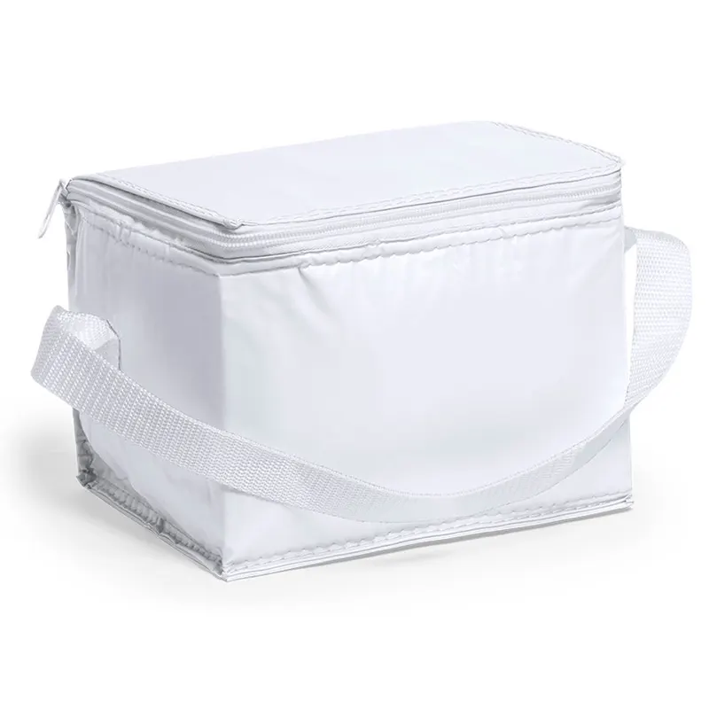 Nevera de PVC Coolcan 4 l con cremallera y bandolera en blanco de PVC/ aluminio, vista frontal