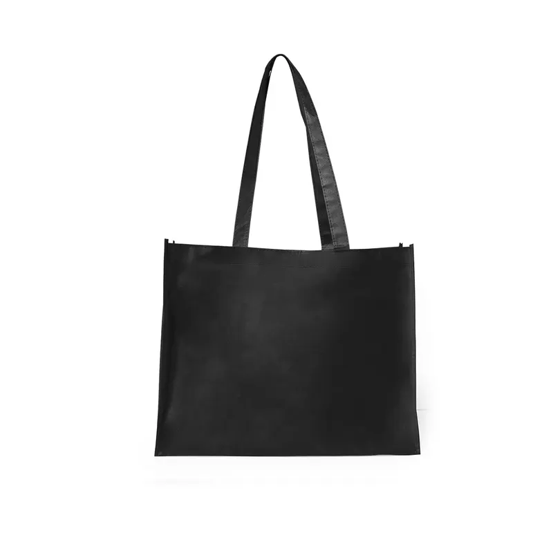Bolsa non woven Tucson 100 g con fuelle y asas largas en negro de non-Woven grueso, vista frontal