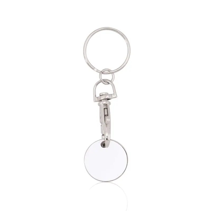 Llavero metálico Euromarket con moneda extraíble en blanco de metal, vista frontal