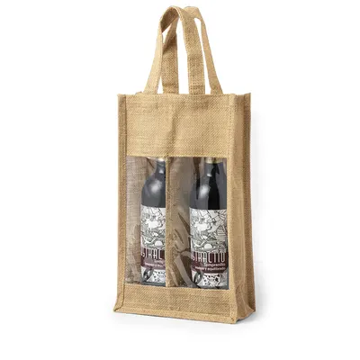 Bolsa de yute Koop laminado para 2 botellas de vino personalizable