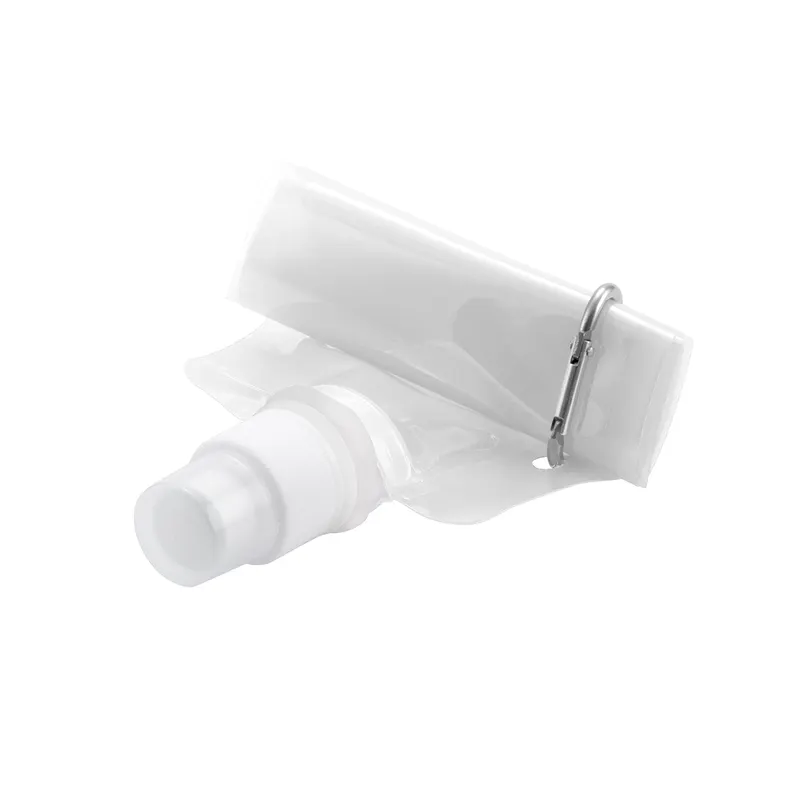 Bidón de PET Boxter flexible 400 ml con mosquetón en blanco de PET, vista frontal