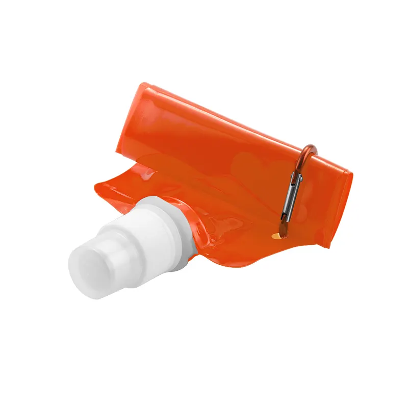 Bidón de PET Boxter flexible 400 ml con mosquetón en naranja de PET, vista frontal
