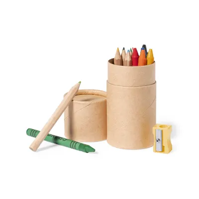 Set Pixi de 6 lápices, 6 ceras y sacapuntas en tubo personalizable