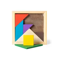 Puzzle tangram de madera multicolor de madera, vista lateral