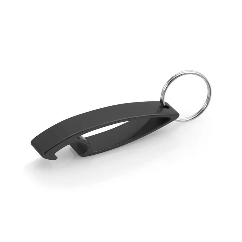 Llavero abridor de aluminio Samo de colores en negro de aluminio, vista frontal