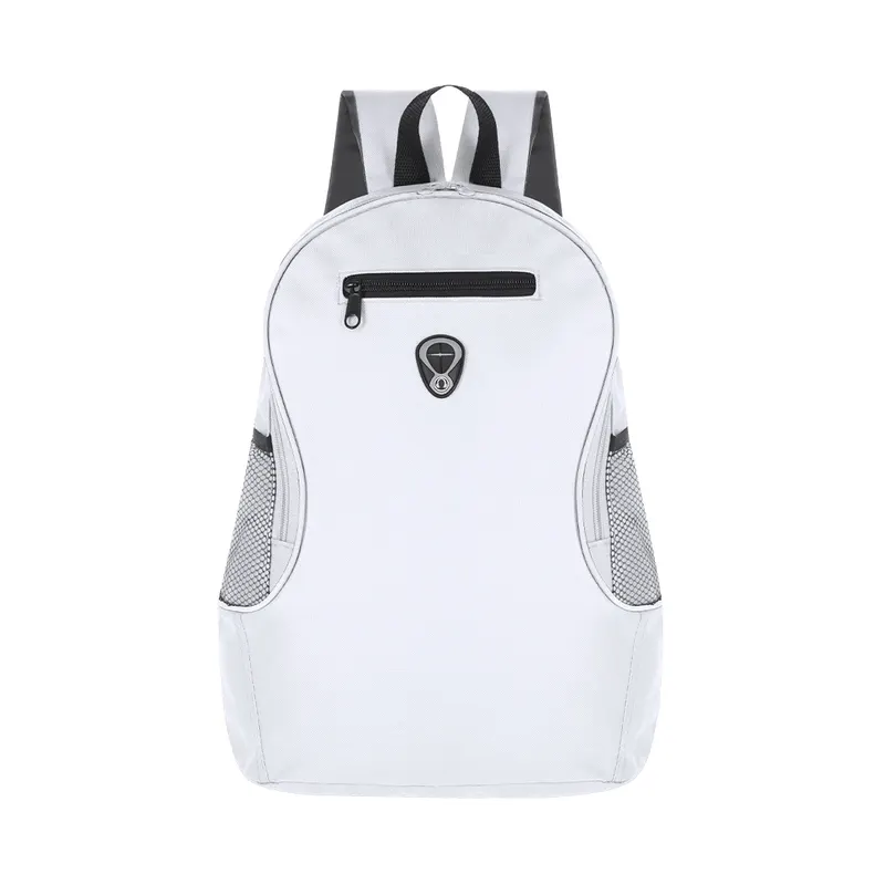 Mochila de poliéster Humus 600D con salida de auriculares en blanco de poliéster 600D, vista frontal