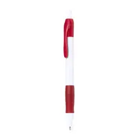 Bolígrafo pulsador blanco Zufer con empuñadura, vista frontal