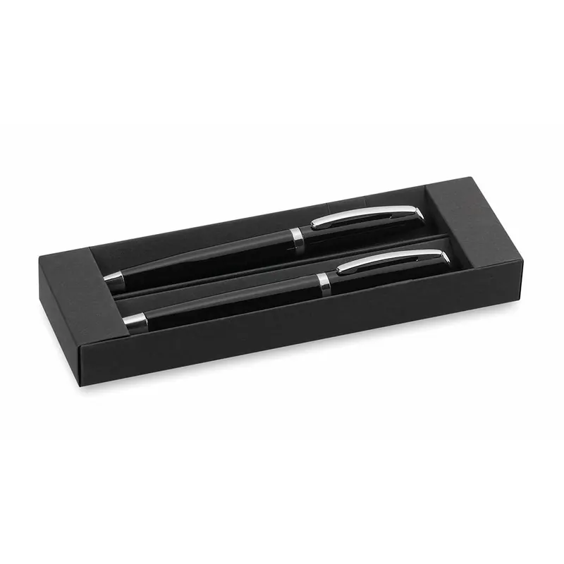 Set bolígrafo giratorio y roller de aluminio Lumix en negro de aluminio, vista frontal