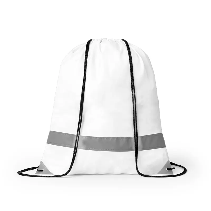 Mochila de cuerdas reflectante poliéster Lemap 190T en blanco de poliéster 190T, vista frontal