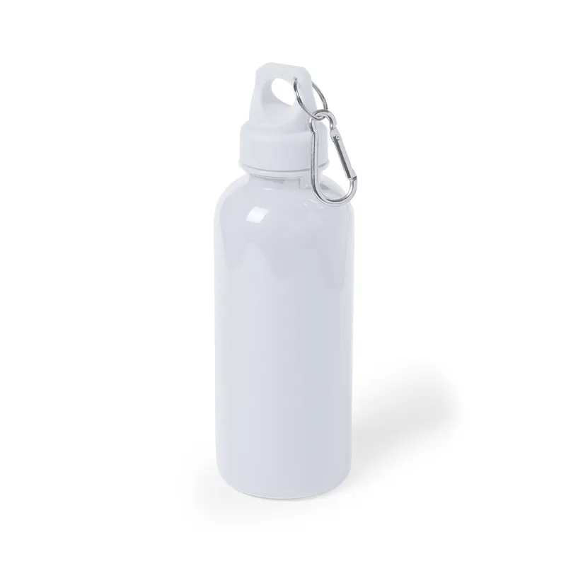 Bidón de PS translúcido Zanip 600 ml con mosquetón en blanco de PS, vista frontal