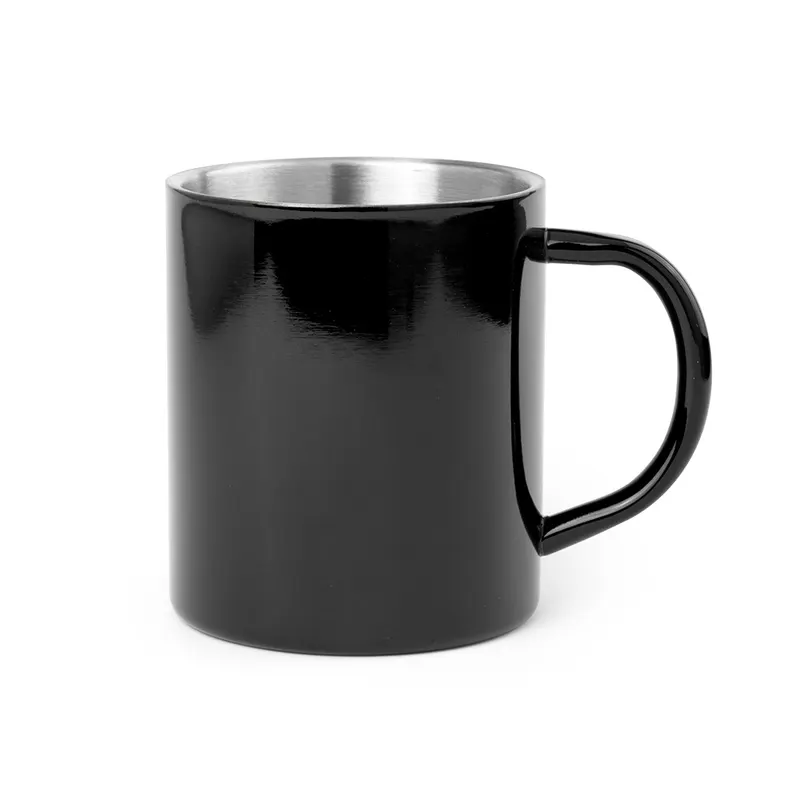 Taza de acero Yozax 280 ml bicolor en negro de acero inox, vista frontal