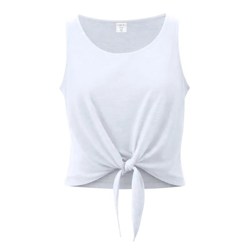 Camiseta tirantes nudo frontal Slem 130 g mujer en blanco de 100% poliéster 130 g/ m2, vista frontal