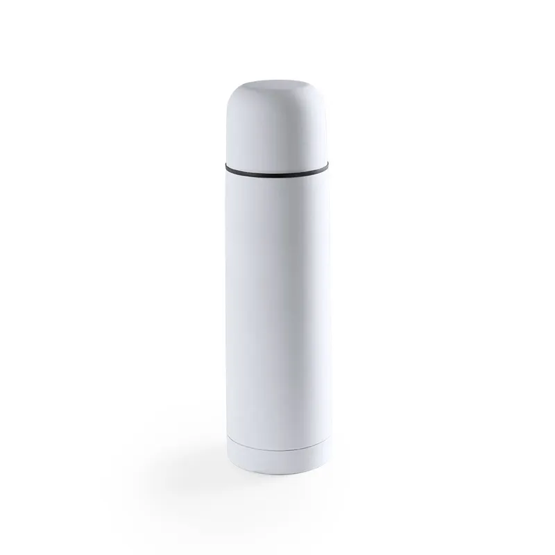 Termo de acero Hosban 500 ml dosificador y tapa taza en blanco de acero inox, vista frontal