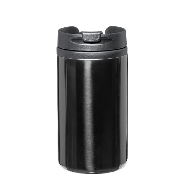Vaso térmico de acero Citrox 290 ml con tapa antifugas en negro de acero inox, vista frontal