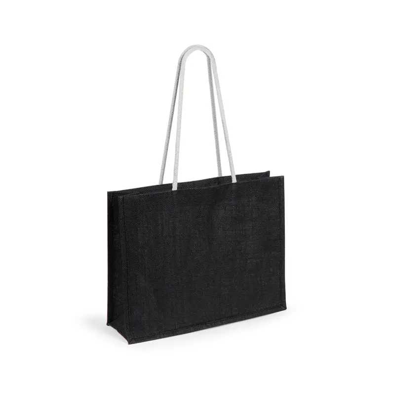 Bolsa de yute Hintol con fuelle y asas de algodón 70 cm en negro de yute laminado/ algodón, vista frontal