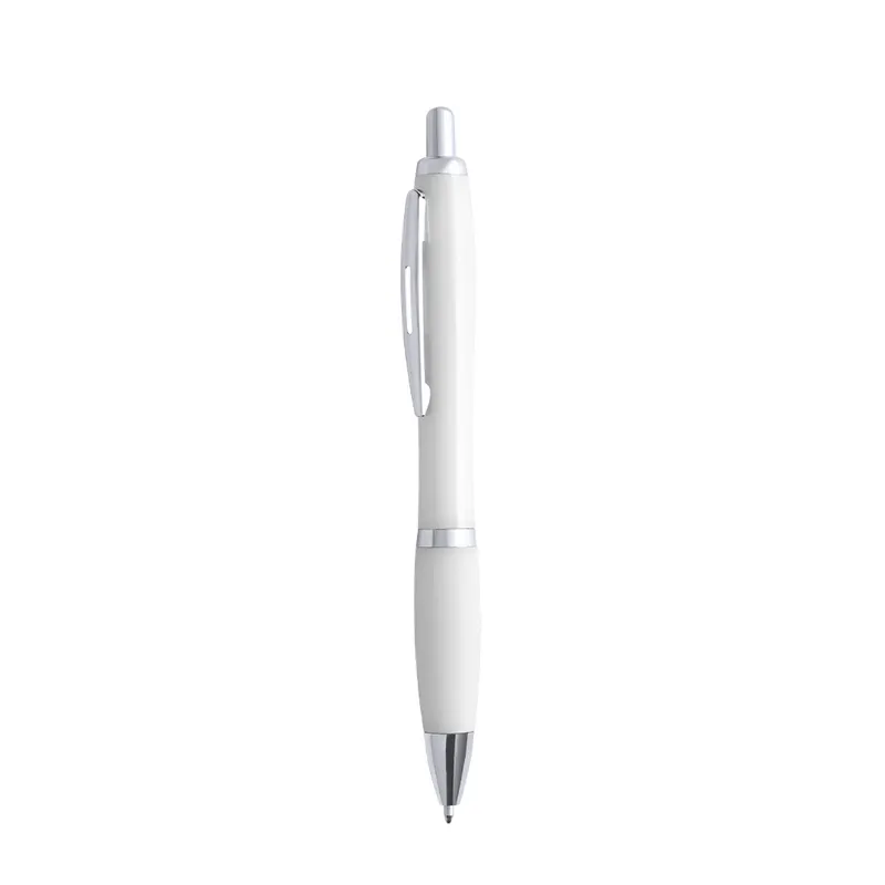 Bolígrafo pulsador bicolor Clexton con clip troquelado en blanco, vista frontal