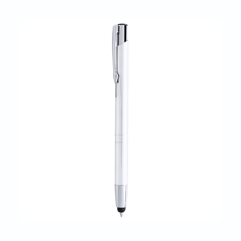 Bolígrafo puntero pulsador de aluminio Mitch en blanco de aluminio, vista frontal