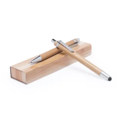 Set bolígrafo y portaminas de bambú Heleon con estuche personalizable