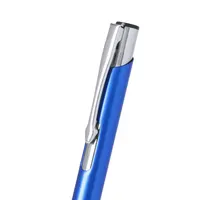 Bolígrafo pulsador bicolor de aluminio Trocum troquelado de aluminio, vista lateral