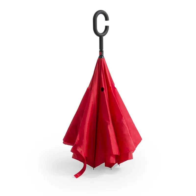 Paraguas reversible manos libres Ø Hamfrey 108 cm en rojo de pongee 190T, vista frontal