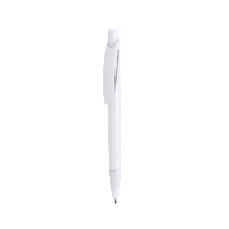 Bolígrafo pulsador bicolor Hurban con clip curvado en blanco, vista frontal