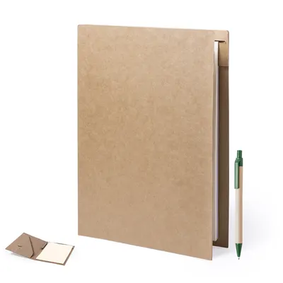 Carpeta de cartón reciclado Bloguer con bolígrafo personalizable