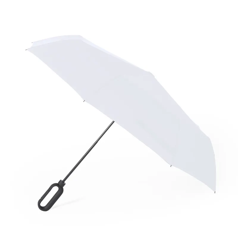 Paraguas plegable antiviento Ø Brosmon 100 cm mosquetón en blanco de pongee 190T, vista frontal