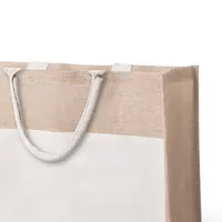 Bolsa de yute Cekon con bolsillo frontal y asas cortas de yute laminado/ algodón, vista lateral