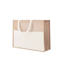 Bolsa de yute Cekon con bolsillo frontal y asas cortas de yute laminado/ algodón, vista frontal