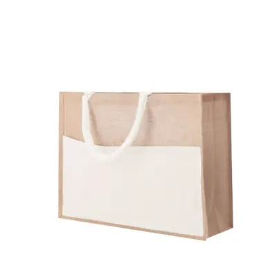 Bolsa de yute Cekon con bolsillo frontal y asas cortas personalizable