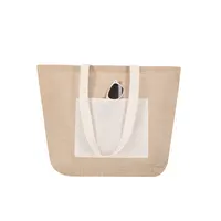 Bolsa de yute Farus con bolsillo frontal y asas largas de yute/ algodón, vista lateral