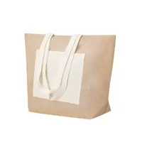 Bolsa de yute Farus con bolsillo frontal y asas largas de yute/ algodón, detalle 2