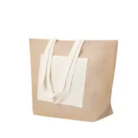 Bolsa de yute Farus con bolsillo frontal y asas largas de yute/ algodón, vista frontal